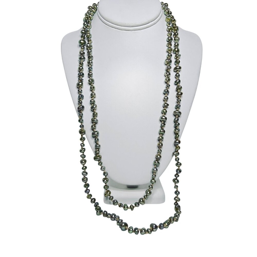 Honora Single Strand Double Knotted Green Freshwater Pearl Necklace (6046)